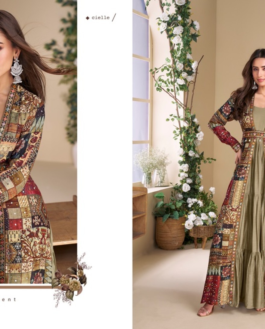 5824 - Olive-Maroon Royal Patchwork Anarkali suit 